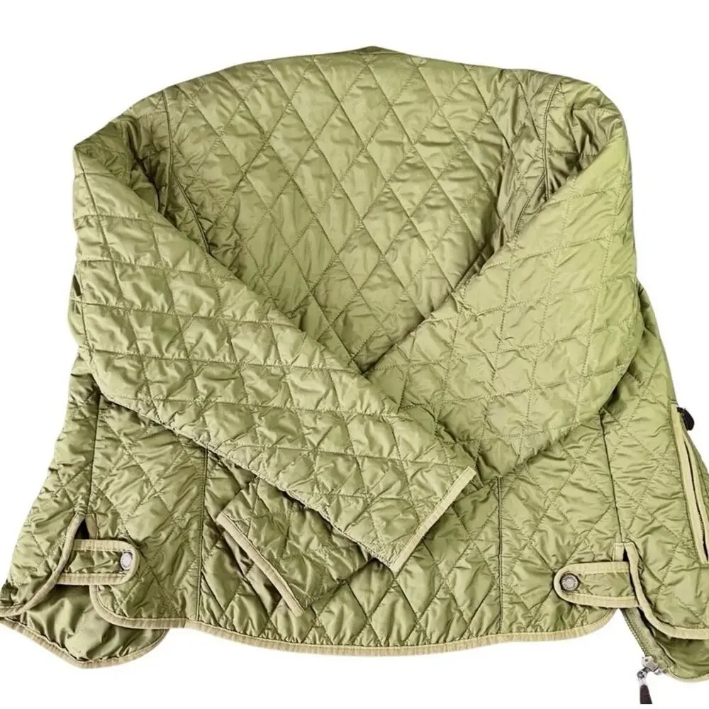 Eddie Bauer Mod Quilt Jacket Womans L Green Puffer Full Zip Buttoned Pockets
